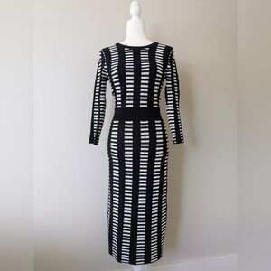New York & Company Black and White Stretchy Striped Dress